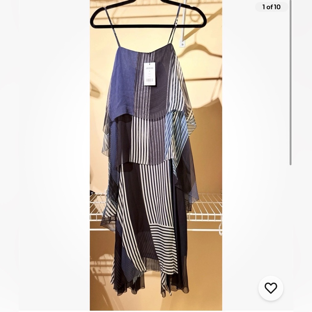 Jason Wu Silk Asymmetric Sleeveless Dress Multi Blue Strip Pattern, NWT, Size 0